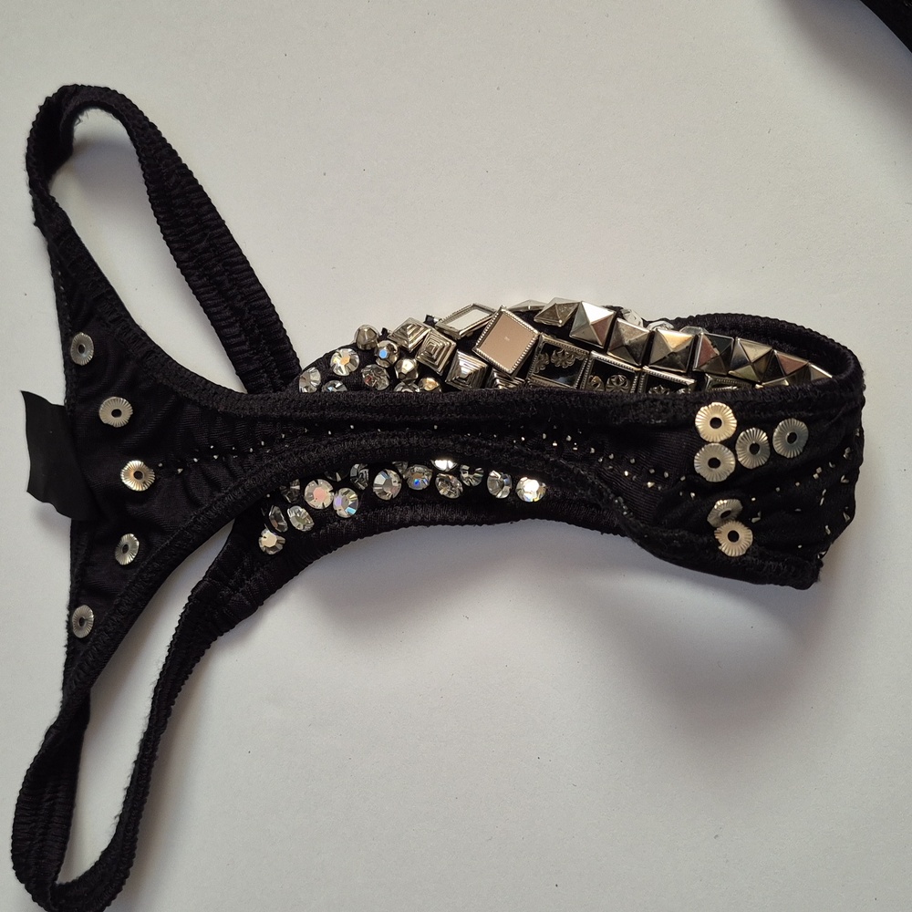 Metal Studded Handmade Vintage Heavy Quality Bra Panties Biker BDSM OOAK Goth - Picture 10 of 14